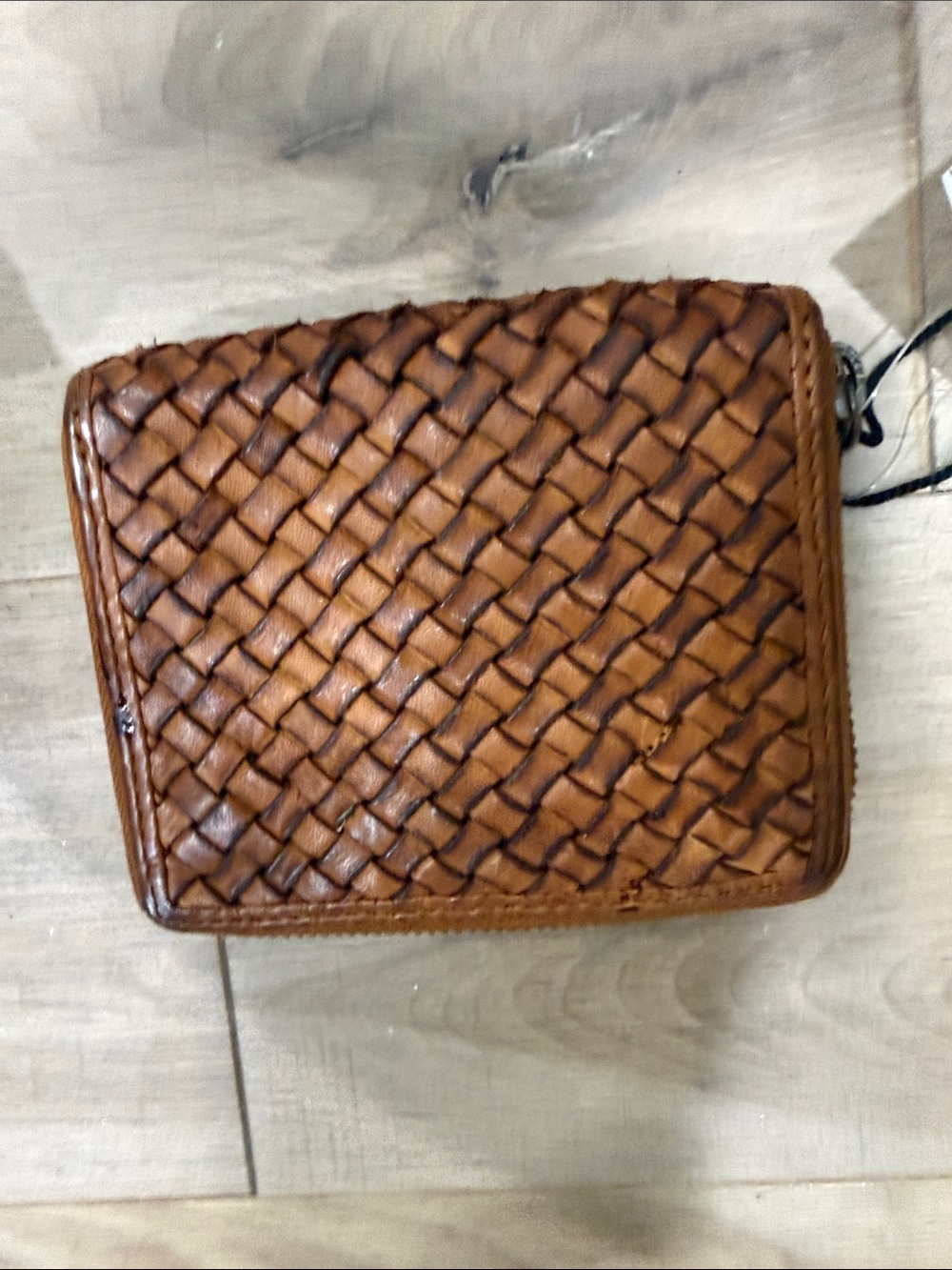 Woven Zip-Around Wallet in Cognac Brown